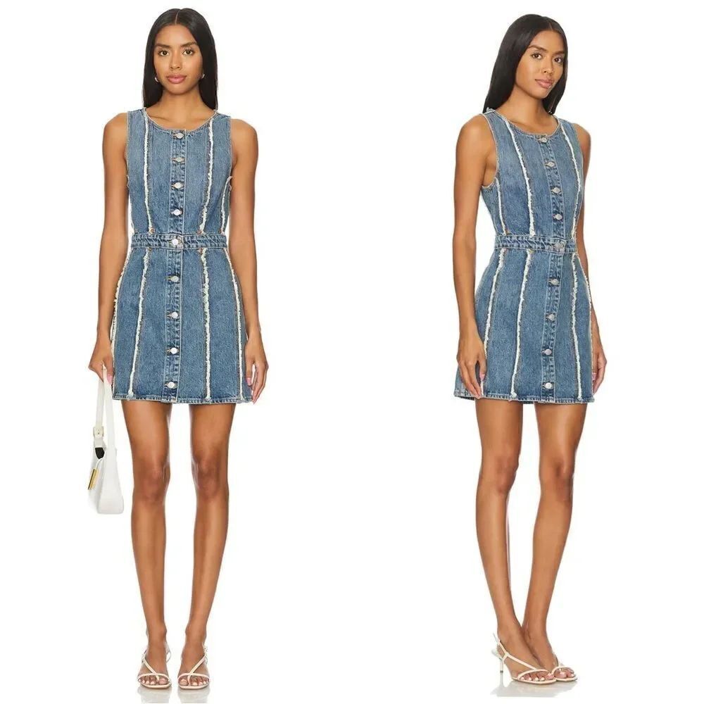 NWT RE/DONE FRAY Denim Mini Dress in Bruna